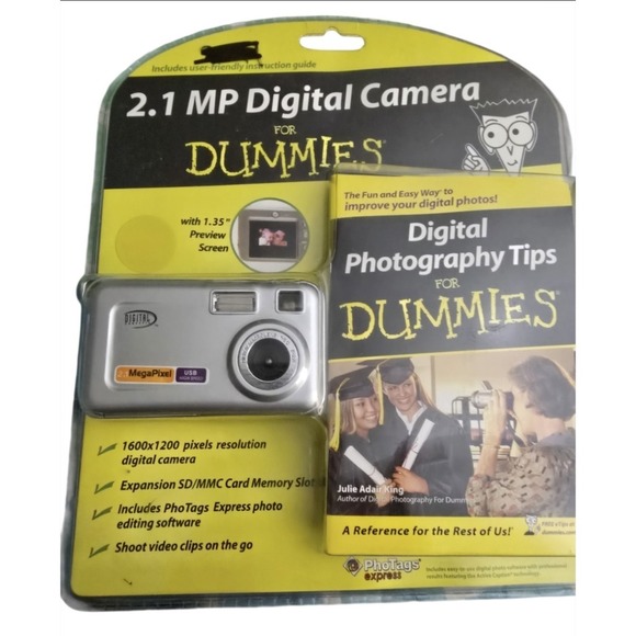 Vtg 2.1 MP Digital Camera & Book DEADSTOCK Photography Tips for Dummies SEALED